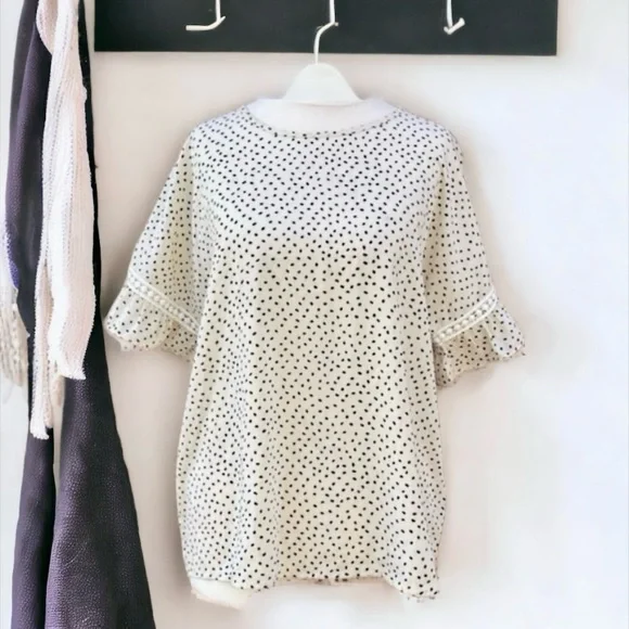 Shein Cream Black Polka Dot Top - Picture 4 of 9